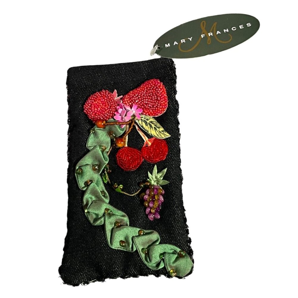 Mary Frances Embellished Black Eyeglass Case With Bead & Fabric Fruit Detailing‎